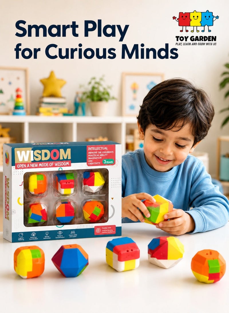 6-in-1 Educational Puzzle Toy Set for Kids: Colorful 3D Geometric Brain Teaser Shapes to Enhance Cognitive Skills, Logical Thinking, and Creativity - Ideal for Ages 3+ - Image 1