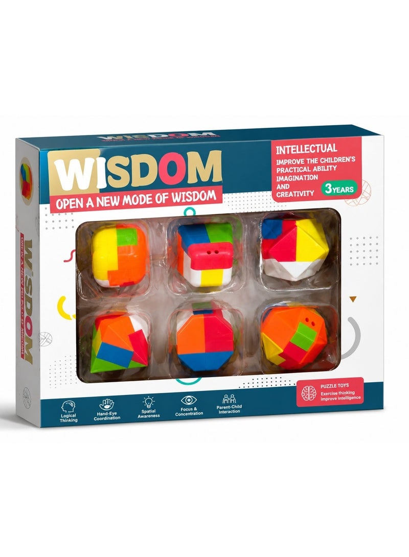 6-in-1 Educational Puzzle Toy Set for Kids: Colorful 3D Geometric Brain Teaser Shapes to Enhance Cognitive Skills, Logical Thinking, and Creativity - Ideal for Ages 3+ - Image 2