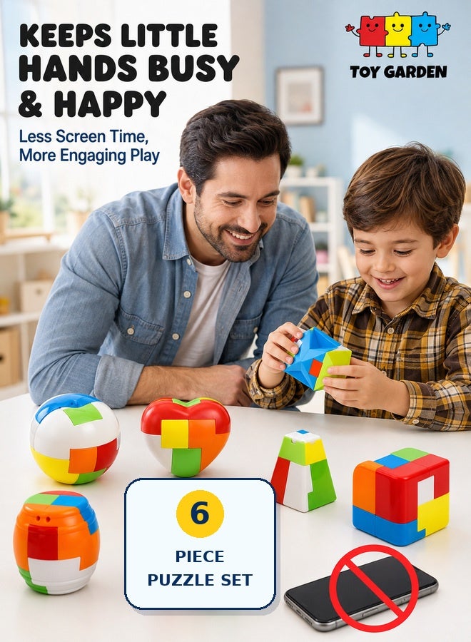 6-in-1 Educational Puzzle Toy Set for Kids: Colorful 3D Geometric Brain Teaser Shapes to Enhance Cognitive Skills, Logical Thinking, and Creativity - Ideal for Ages 3+ - Image 2