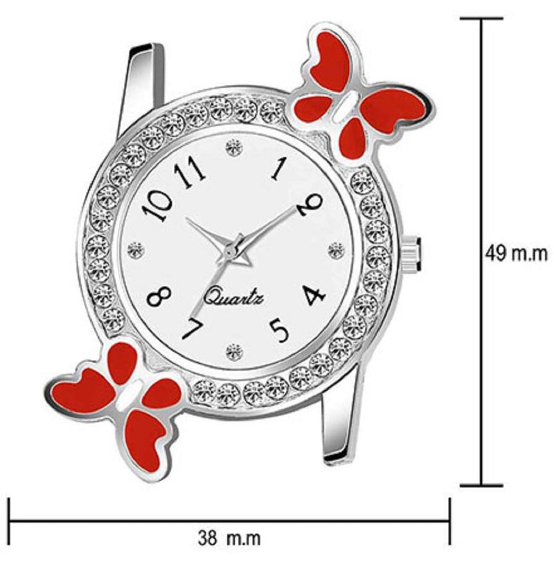 Acnos Polyurethane White Dial Diamond Red Analog Watch Diamond Bracelet For Girl Best Design Butterfly Combo 3 Pack Of 3, Red Band - Image 5