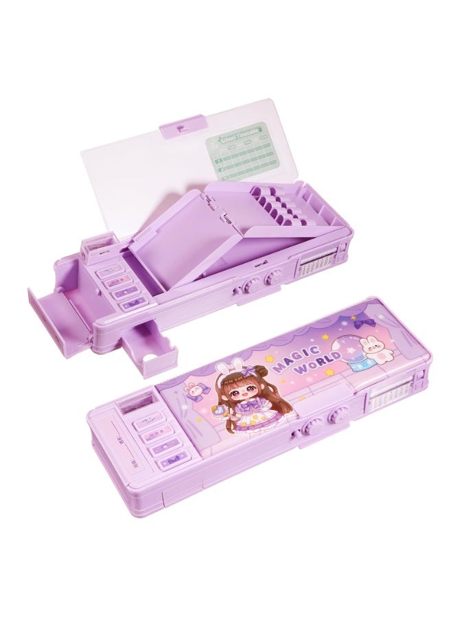 مقلمة مزدوجة الطبقات متعددة الوظائف للأطفال – صندوق أدوات مدرسية بكرتون لطيف يحتوي على قفل سري، مبراة، جدول دراسي، ولوح كتابة | صندوق تخزين كبير للبنات والأولاد، هدية مثالية للمدرسة أو أعياد الميلاد - Image 2