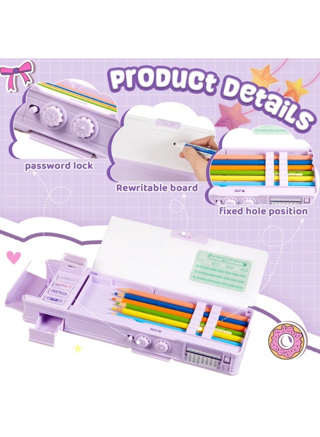 مقلمة مزدوجة الطبقات متعددة الوظائف للأطفال – صندوق أدوات مدرسية بكرتون لطيف يحتوي على قفل سري، مبراة، جدول دراسي، ولوح كتابة | صندوق تخزين كبير للبنات والأولاد، هدية مثالية للمدرسة أو أعياد الميلاد - Image 4