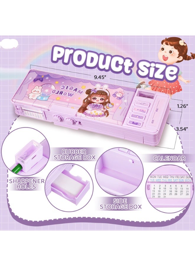 مقلمة مزدوجة الطبقات متعددة الوظائف للأطفال – صندوق أدوات مدرسية بكرتون لطيف يحتوي على قفل سري، مبراة، جدول دراسي، ولوح كتابة | صندوق تخزين كبير للبنات والأولاد، هدية مثالية للمدرسة أو أعياد الميلاد - Image 3