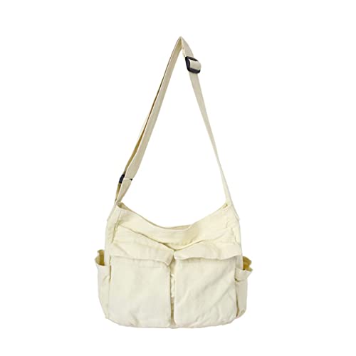 GAXOS Aesthetic Cute Messenger Bag for School Vintage White Canvas Crossbody for Women Shoulder Laptop Bag - Image 1