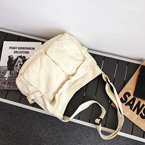 GAXOS Aesthetic Cute Messenger Bag for School Vintage White Canvas Crossbody for Women Shoulder Laptop Bag - Image 3