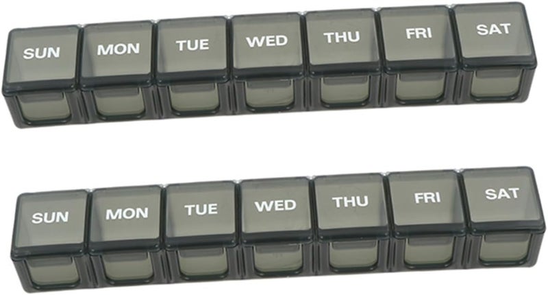 Generic Portable Weekly Pill Organizer 7 Compartments Black Case 2pcs, Daily Medicine Vitamins Container for Travel and Home Storage - Image 1