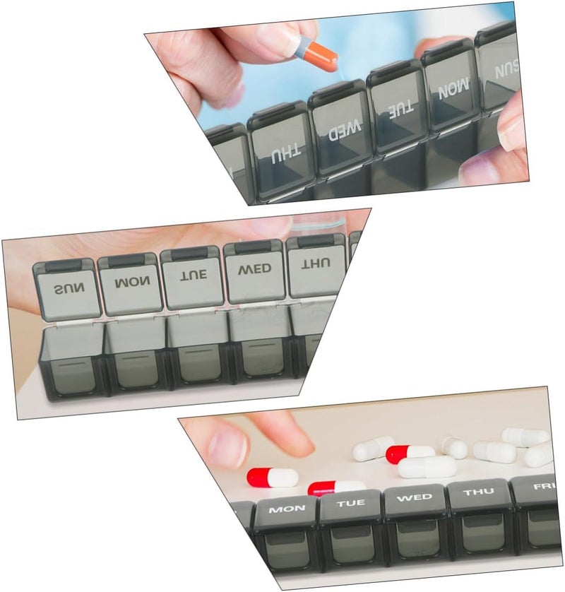 Generic Portable Weekly Pill Organizer 7 Compartments Black Case 2pcs, Daily Medicine Vitamins Container for Travel and Home Storage - Image 3