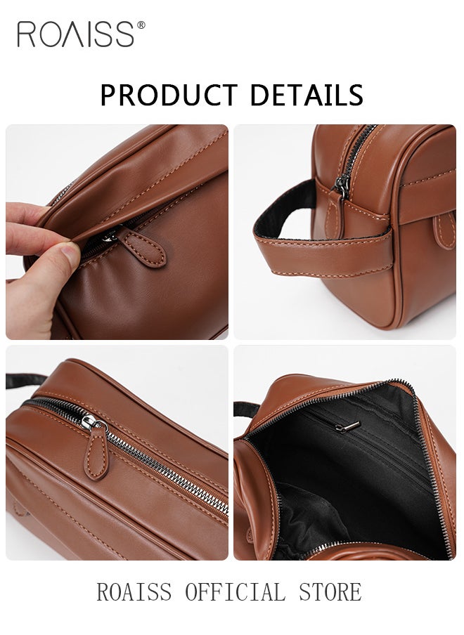 roaiss Business Men Handbag Retro Men Pu Leather Wrist Bag Men Horizontal Commuting Business Bag Large Capacity with Portable Handle  - Image 3