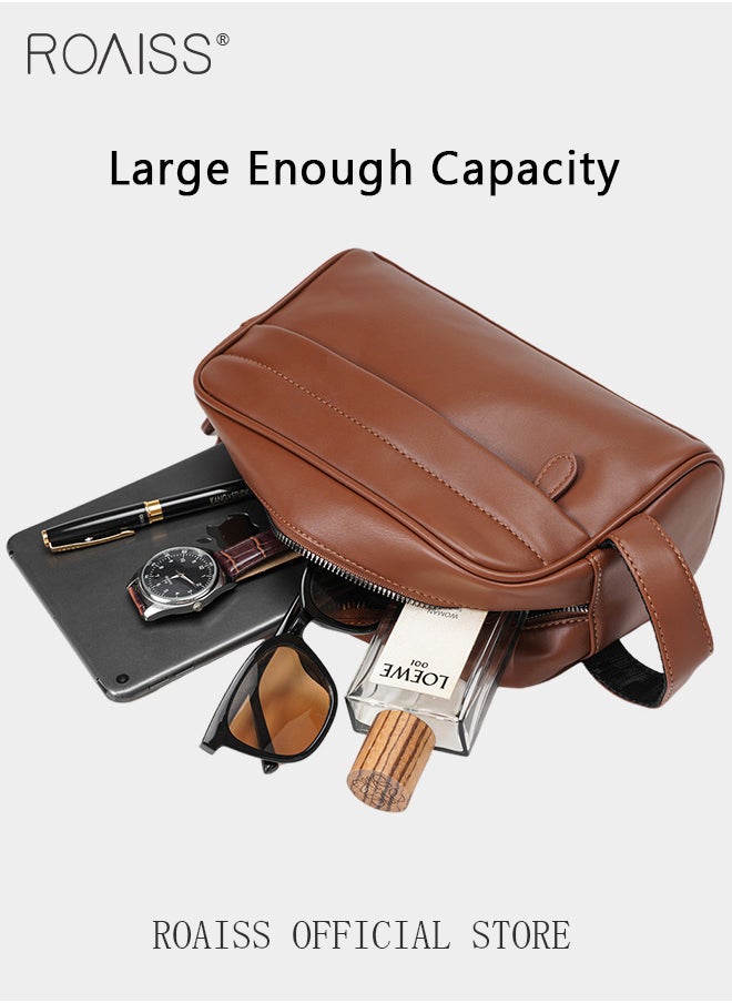 roaiss Business Men Handbag Retro Men Pu Leather Wrist Bag Men Horizontal Commuting Business Bag Large Capacity with Portable Handle  - Image 2