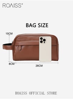 roaiss Business Men Handbag Retro Men Pu Leather Wrist Bag Men Horizontal Commuting Business Bag Large Capacity with Portable Handle  - Image 4