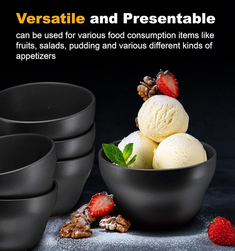 Bruntmor 8 Oz Ceramic Dessert Bowl Set of 6 in Matte Black 8 Ounces Ceramic Chip and Dip Bowls Small Ceramic Dish Set for Snacks Nuts Chip and Dip at Party and Thanksgiving Classic - Image 2