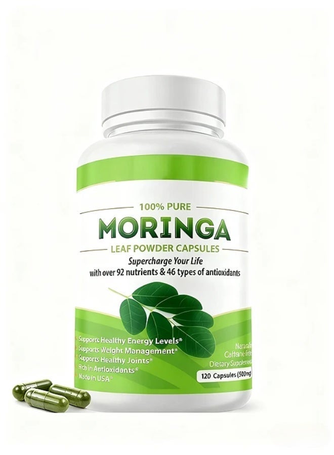 مورينجا كبسولات منشأ واحد مسحوق مورينغا العضوية. ورقة مورينغا. الطاقة، الأيض، والدعم المناعي. 120 قيراط. 500 ملغ كابس. - Image 1