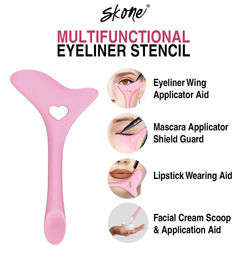 Skone Cosmetics Eyeliner Stencil - Mascara Shield Applicator Guard, Lipstick and Face Cream Application Aid - Easy to Use Multifunctional Eyeliner Aid Stencil Tool Guide for Beginners & Experts - Pink - Image 2