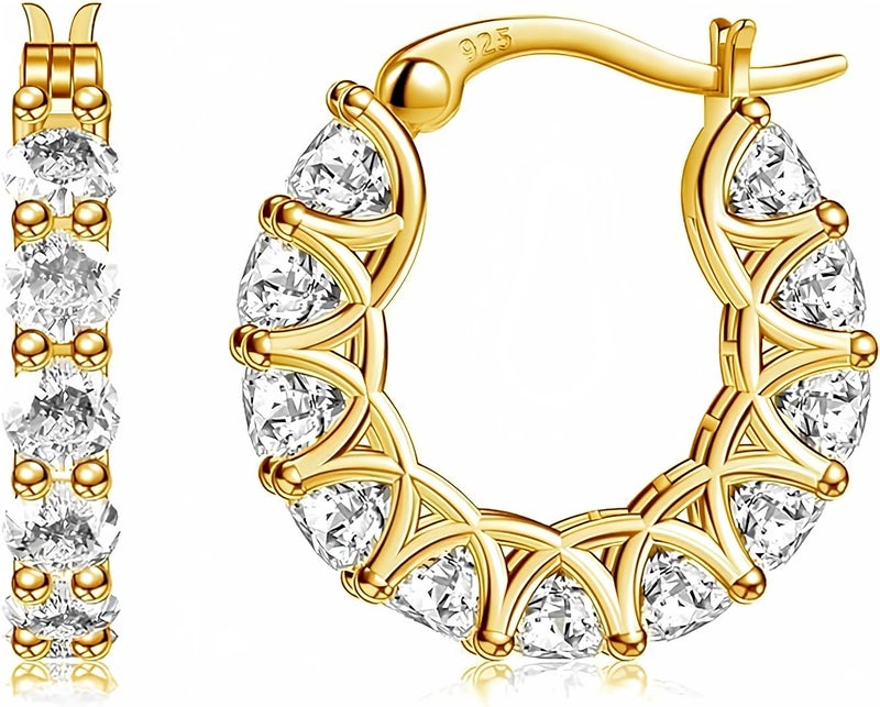 Allencoco Cubic Zirconia Huggie Hoop Earrings - Jewelry For Women, 14K Gold, 925 Sterling Silver Post Hypoallergenic (14K Gold 13CZ 21mm)