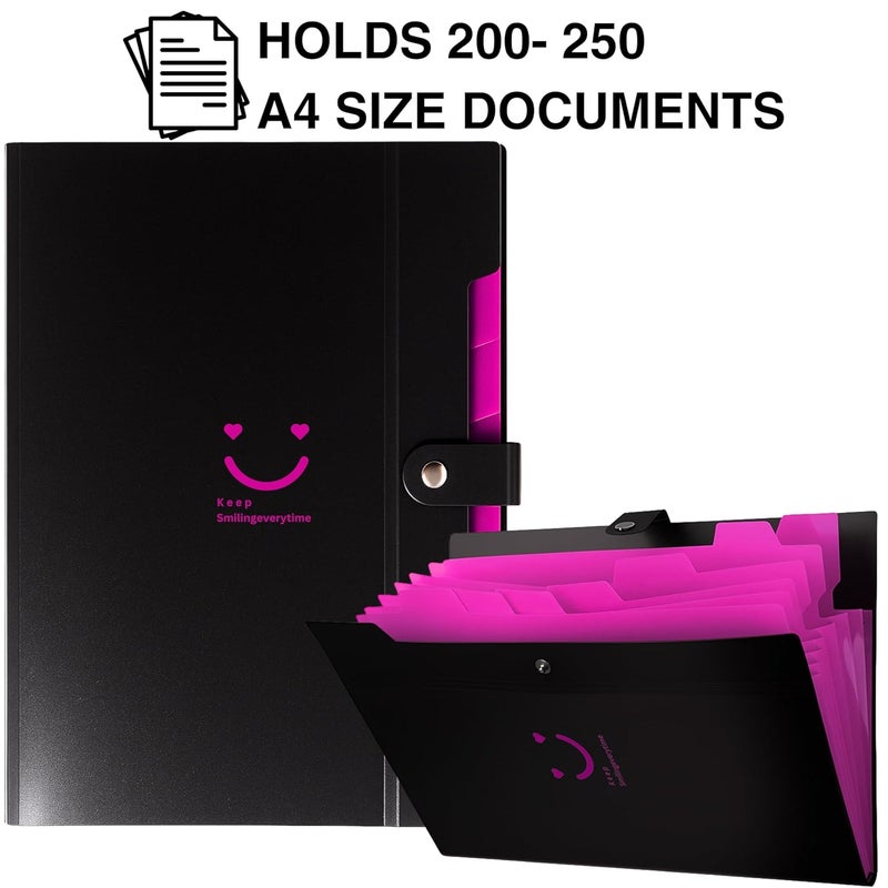 sps 8 Pocket Expanding File Folder Smile Design - Fits A4 & Letter Size Document Organizer, Accordion File Folders, File Holder for Office, School & Home Use - Pink - Image 3