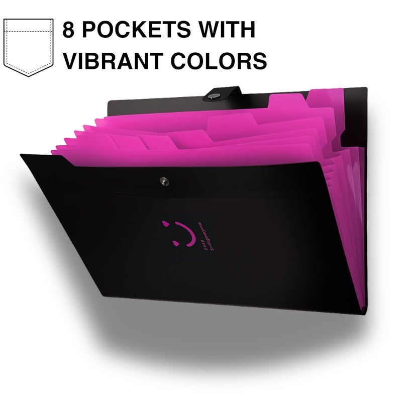 sps 8 Pocket Expanding File Folder Smile Design - Fits A4 & Letter Size Document Organizer, Accordion File Folders, File Holder for Office, School & Home Use - Pink - Image 4
