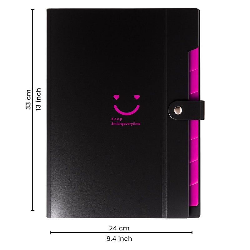 sps 8 Pocket Expanding File Folder Smile Design - Fits A4 & Letter Size Document Organizer, Accordion File Folders, File Holder for Office, School & Home Use - Pink - Image 2