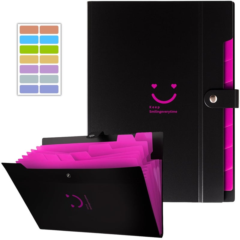 sps 8 Pocket Expanding File Folder Smile Design - Fits A4 & Letter Size Document Organizer, Accordion File Folders, File Holder for Office, School & Home Use - Pink - Image 1