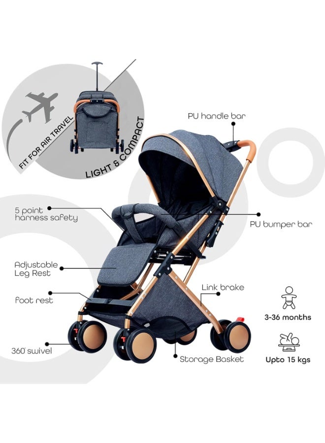 يوڠام عربة أطفال 2 في 1 خفيفة الوزن للسفر، مناسبة للأطفال الرضع والصغار، قابلة للاستخدام في الطائرة، عربة بمظلة ومنظر مرتفع مزودة بسلة نوم (باسنيت)، مزودة بحزام أمان بخمس نقاط ومسند ظهر قابل للتعديل، مناسبة من عمر 0 إلى 3 سنوات - Image 2