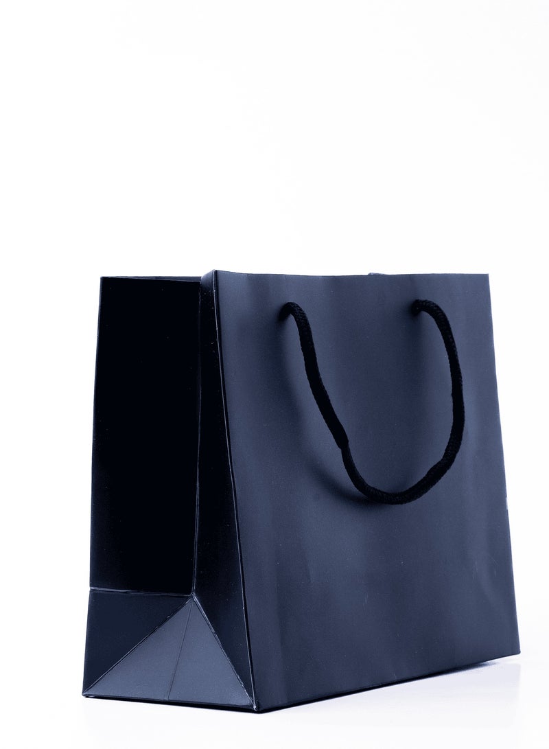 21.5x9.5x18.5cm Rope Handled Black Plain Paper Bags - Compact Eco-Friendly Gift and Shopping Bags 