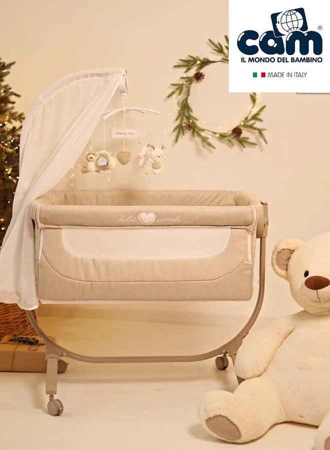 cam سرير أطفال محمول وقابل للتحويل من Cullami Co مع ناموسية، لون بيج - Image 4