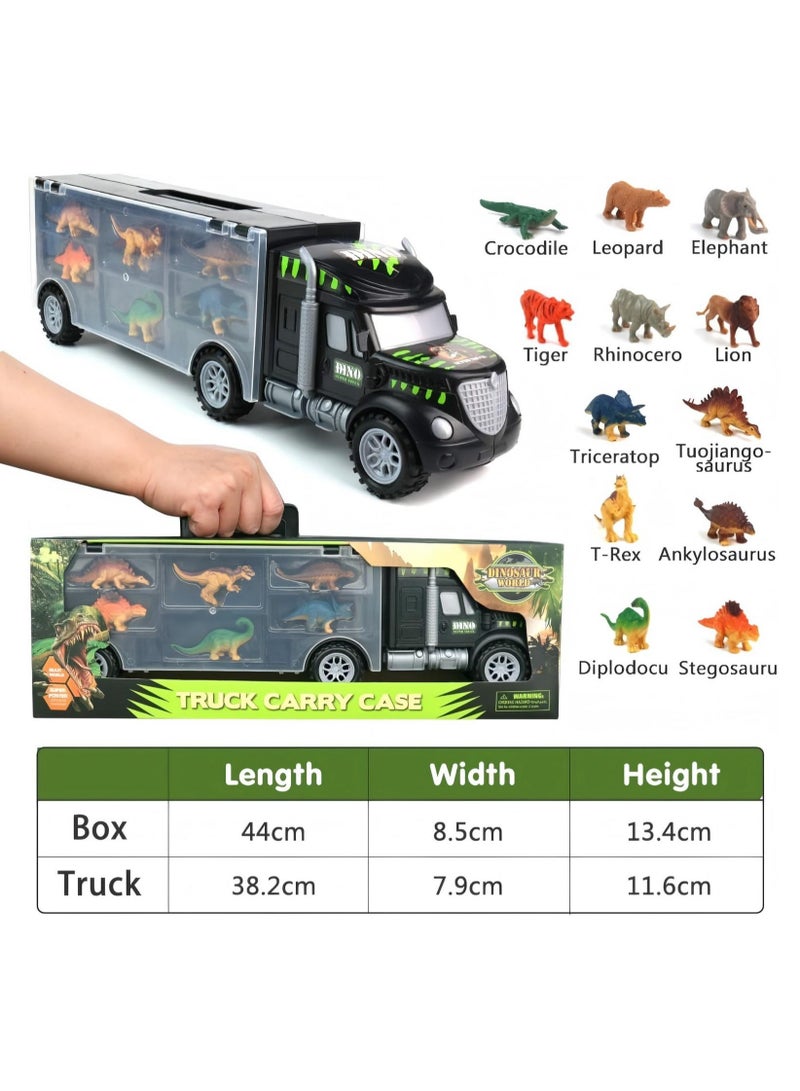 Dinosaur Toys for Boys Girls - Kids Toys Transport Carrier Truck with Dinosaur Toys Animals Toys 12 Pcs Double Side Storage Set Birthday for Kids Boys Girls 3 4 5 6 Years Old  - Image 5