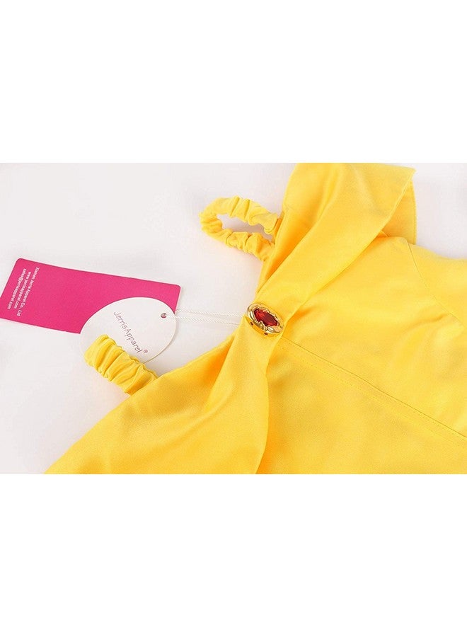 JerrisApparel Princess Dress Off Shoulder Layered Costume for Little Girl (4 Years, Yellow with Accessories) - Image 3