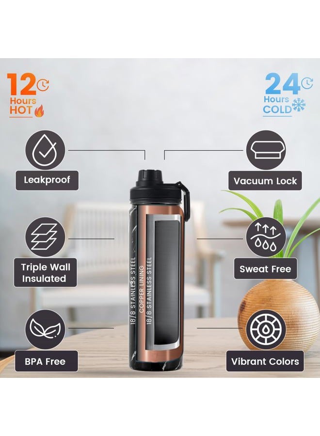 Lexlion Tea Infuser Bottle - Fruit Infuser Water Bottles 22 Oz, Triple Walled Insulated Stainless Steel Bottle, Thermal Leaf Infuser, Silicone Sleeve, 3 Lids Leakproof, Metal Mug Gallon - Image 3