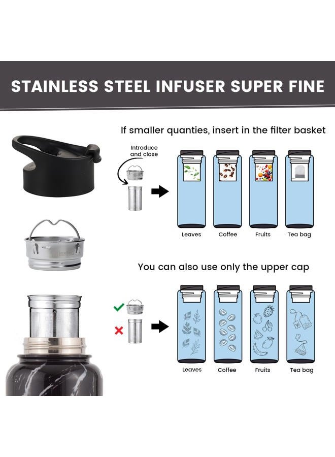 Lexlion Tea Infuser Bottle - Fruit Infuser Water Bottles 22 Oz, Triple Walled Insulated Stainless Steel Bottle, Thermal Leaf Infuser, Silicone Sleeve, 3 Lids Leakproof, Metal Mug Gallon - Image 5
