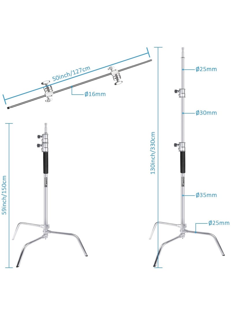 Coopic COOPIC 2-Pack C Stand Stainless Steel 330cm/10.8ft Max. Height Studio Photo Video 4 feet Holding Arm Grip with Turtle Base with Carrying Bag for Light Reflector  - Image 2