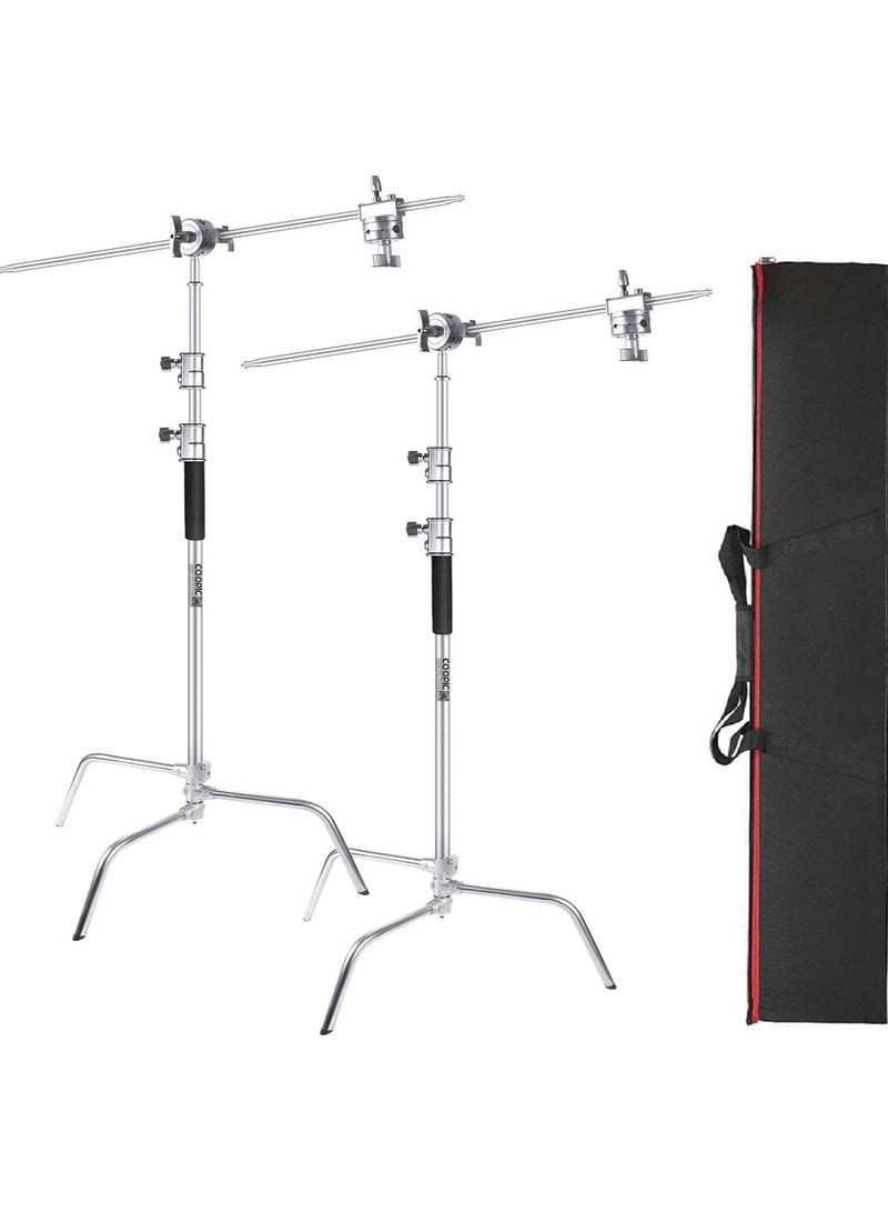 Coopic COOPIC 2-Pack C Stand Stainless Steel 330cm/10.8ft Max. Height Studio Photo Video 4 feet Holding Arm Grip with Turtle Base with Carrying Bag for Light Reflector  - Image 1