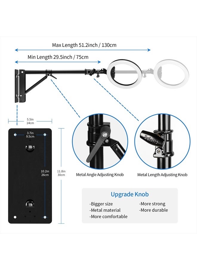 Selens - Wall Mount Boom Arm with Triangle Base, Max Length 51inches/130cm Adjustable Camera Mount Up to 4.26ft for Photography Studio Video Strobe Flash, Ring Light, Softbox, Umbrella Reflector etc. - Image 1