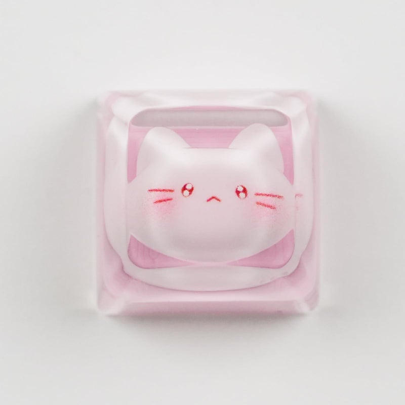 ULTRAEQUIP Artisan Keycaps, Pink Cat Design, 1U Resin Mechanical Keyboard Key, Shine Through Compatible Single 1U Replace Key for ESC Key Mechanical Keyboard - Image 1