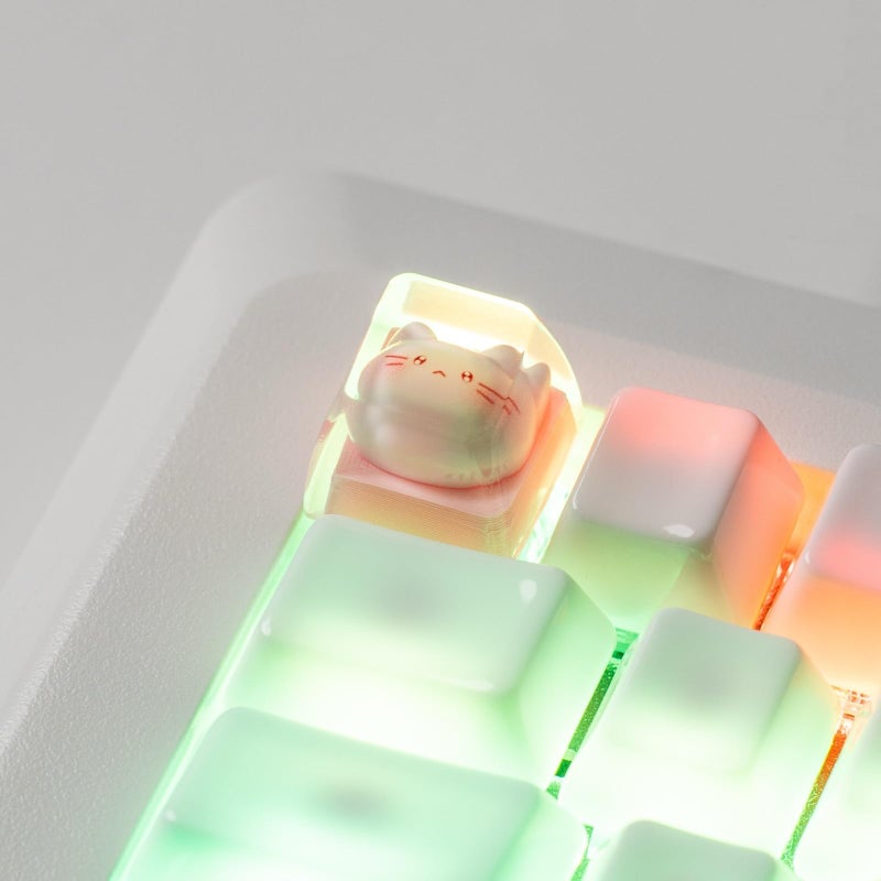 ULTRAEQUIP Artisan Keycaps, Pink Cat Design, 1U Resin Mechanical Keyboard Key, Shine Through Compatible Single 1U Replace Key for ESC Key Mechanical Keyboard - Image 2