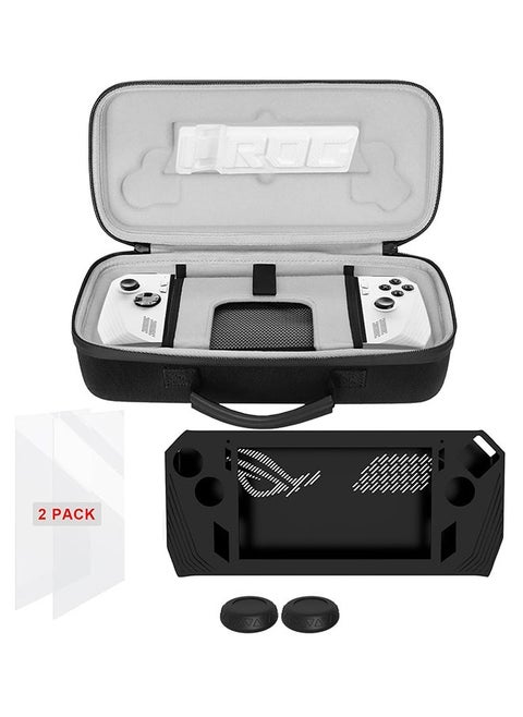 For ASUS ROG Ally Carrying Case Large Capacity EVA Hard Shell Gaming Console Storage Case with Soft Silicone Case 2 Screen Protector and 2 Thumb Grips for ROG Ally Travel Case Hard Shell Bag