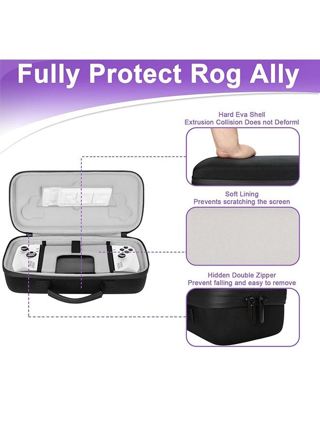 Muyixin - For ASUS ROG Ally Carrying Case Large Capacity EVA Hard Shell Gaming Console Storage Case with Soft Silicone Case 2 Screen Protector and 2 Thumb Grips for ROG Ally Travel Case Hard Shell Bag - Image 1