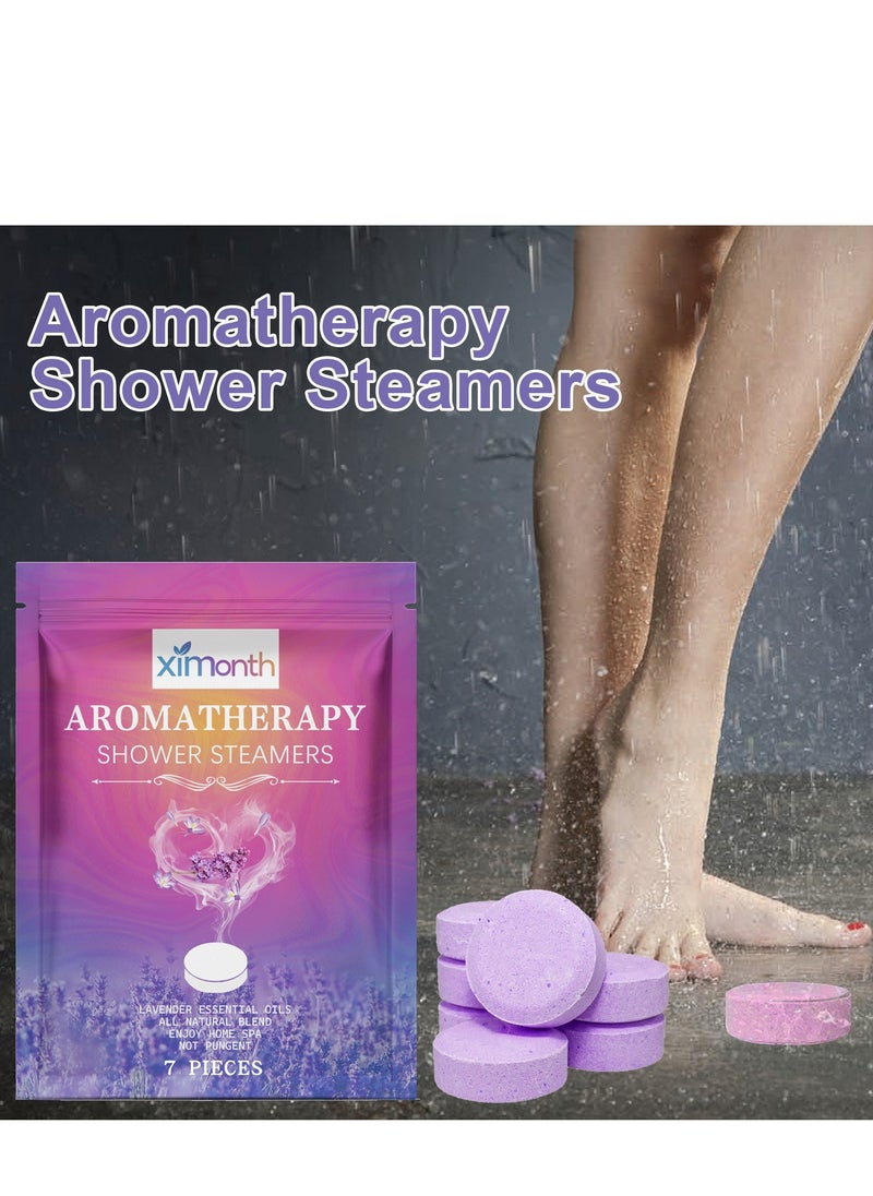 ximonth - Shower Steamers Aromatherapy, Shower Bombs Birthday Gifts, Organic with Chamomile Rose Lavender Mint Watermelon Eucalyptus Essential Oil, Vapor Steam Tablets - Relaxation Gifts for Women 7pcs - Image 1