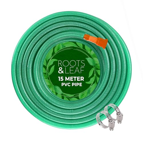 Roots & Leaf 15 Meter 0.5 Inch PVC Water Pipe - Green (1 Pc)| Lightweight, Durable & Flexible| Hose with Accessories Connector & Clamps| Watering Garden, Cleaning, Outdoor-Indoor Use - Image 1