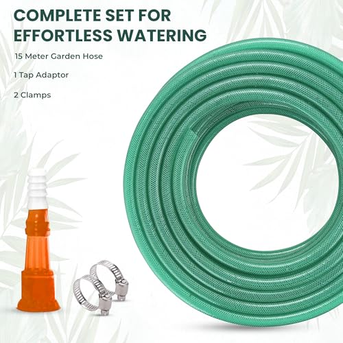 Roots & Leaf 15 Meter 0.5 Inch PVC Water Pipe - Green (1 Pc)| Lightweight, Durable & Flexible| Hose with Accessories Connector & Clamps| Watering Garden, Cleaning, Outdoor-Indoor Use - Image 2