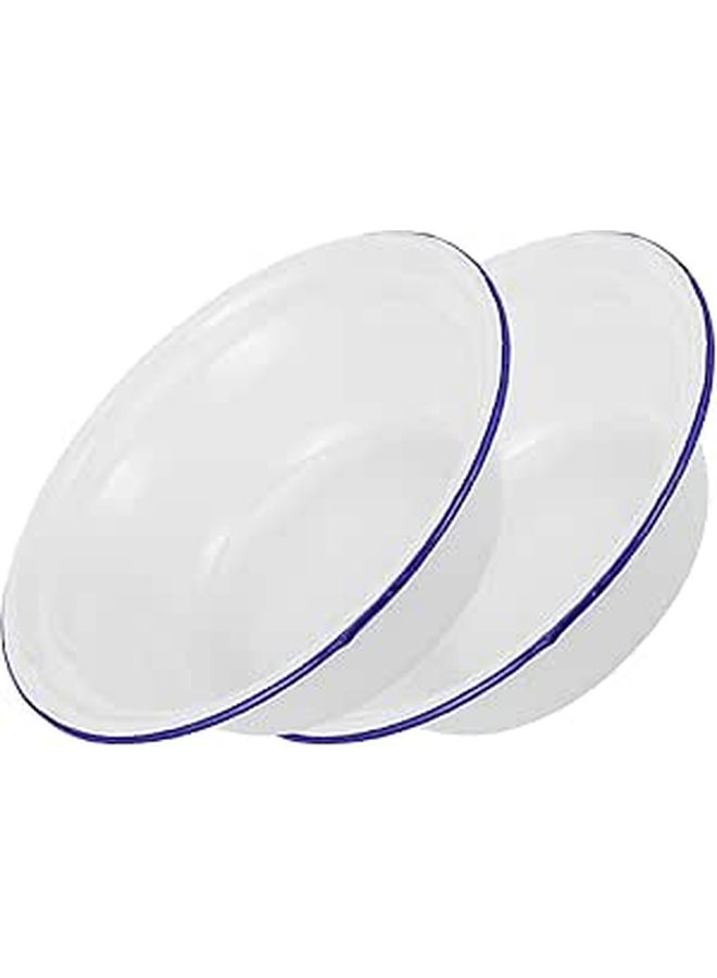 2Pcs 16cm White Vintage Enamel Basins Retro Kitchen Bowls For Food Storage - Image 1
