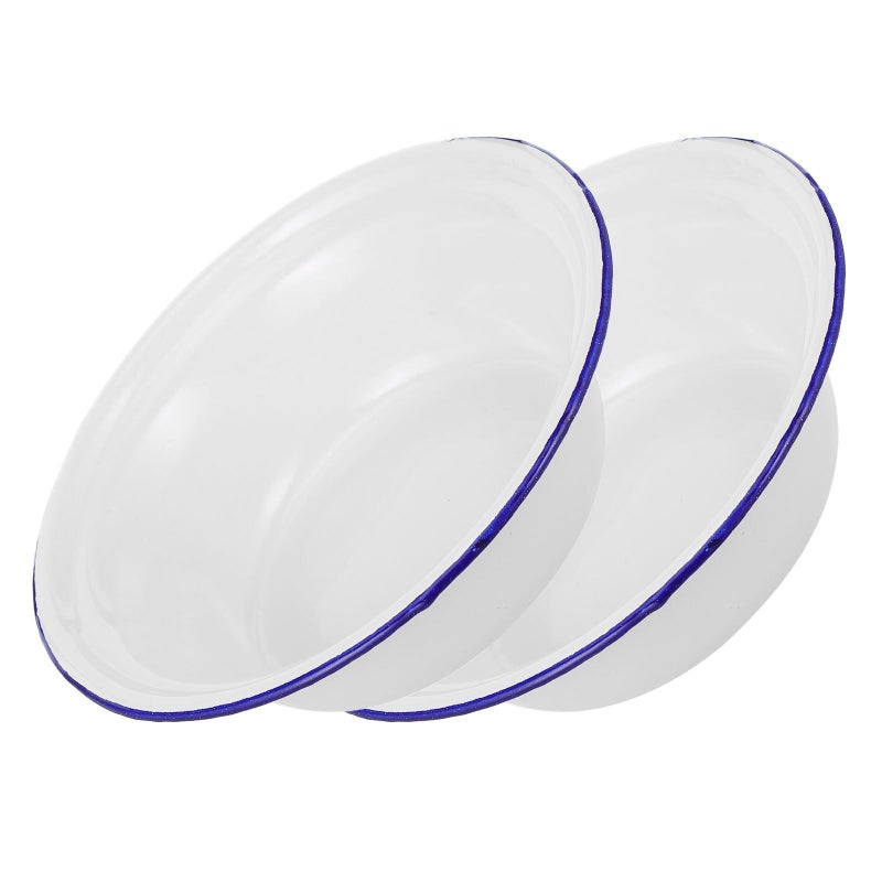2Pcs 16cm White Vintage Enamel Basins Retro Kitchen Bowls For Food Storage - Image 2