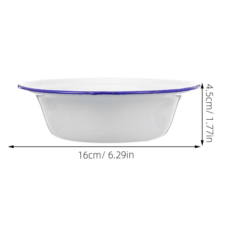 2Pcs 16cm White Vintage Enamel Basins Retro Kitchen Bowls For Food Storage - Image 3