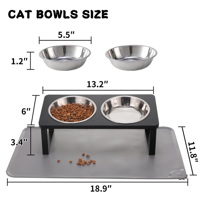 Summark Upgraded Elevated Cat Bowls with Food Mat,15Â°Tilted Stand Anti Vomiting Raised Cat Dishes for Food and Water,2 Stainless Steel Bowls for Cats and Puppyï¼ˆBlackï¼‰ - Image 5