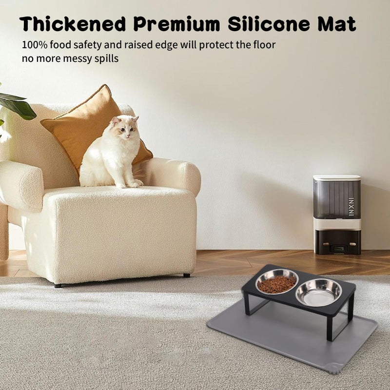 Summark Upgraded Elevated Cat Bowls with Food Mat,15Â°Tilted Stand Anti Vomiting Raised Cat Dishes for Food and Water,2 Stainless Steel Bowls for Cats and Puppyï¼ˆBlackï¼‰ - Image 3