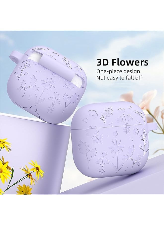 erorex - Flower Engraved Case Compatible For Airpod 4 Airpods 4Th Generation Airpod 4Th Gen Case Cover With Keychain Accessories Silicone Skin Cover Full Protection Front Black - Image 1