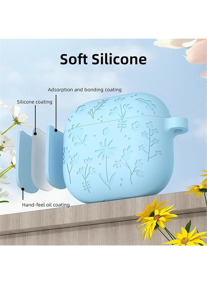 erorex - Flower Engraved Case Compatible For Airpod 4 Airpods 4Th Generation Airpod 4Th Gen Case Cover With Keychain Accessories Silicone Skin Cover Full Protection Front Black - Image 1