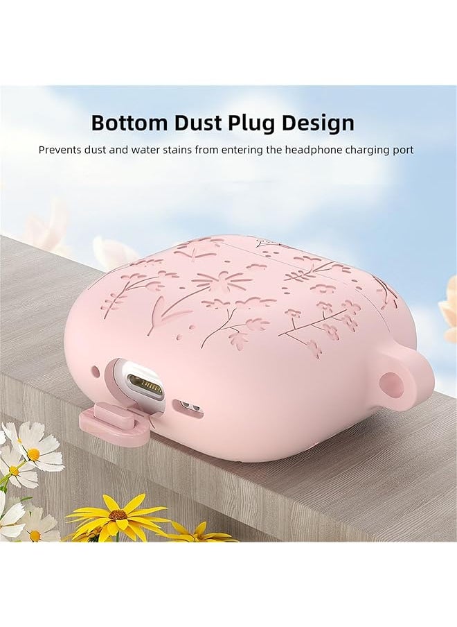 erorex - Flower Engraved Case Compatible For Airpod 4 Airpods 4Th Generation Airpod 4Th Gen Case Cover With Keychain Accessories Silicone Skin Cover Full Protection Front Black - Image 1