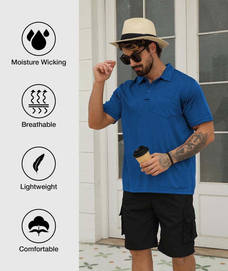 SCODI 5 Pack Mens Pocket Polo Shirts Short Sleeve Multipack Golf Shirt for Men Moisture Wicking Casual Athletic Work T-Shirts Grey Khaki Green Blue Black L - Image 5