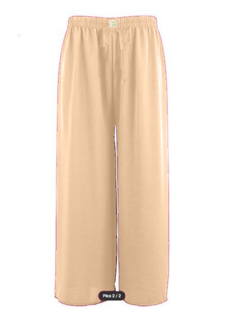 Elastic Free Size High Waist Wide Leg Trousers Casual Loose Beach Travel Lounge Pants - Image 1