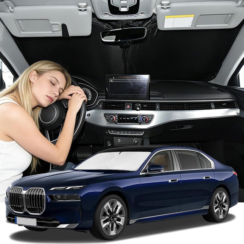 ZOIBV Windshield Sunshade for BMW 7-Series 2023-2026 Sun Shade Car Windshield Accessories Upgrade 4 Layers Blocks UV Rays Custom Fit 7-Series 240T Car Window Shades Front Windshield Keep Cool Foldable - Image 1